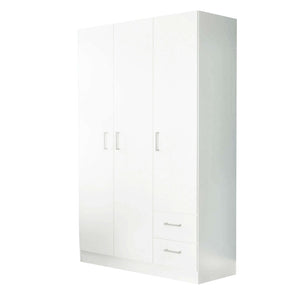 Armadio con 3 ante 2 cassetti in Legno Composito cm 120x52x190 - JOEY Colore: Bianco