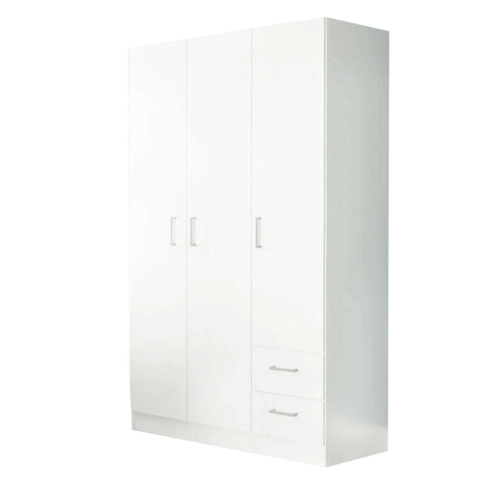 Armadio con 3 ante 2 cassetti in Legno Composito cm 120x52x190 - JOEY Colore: Bianco