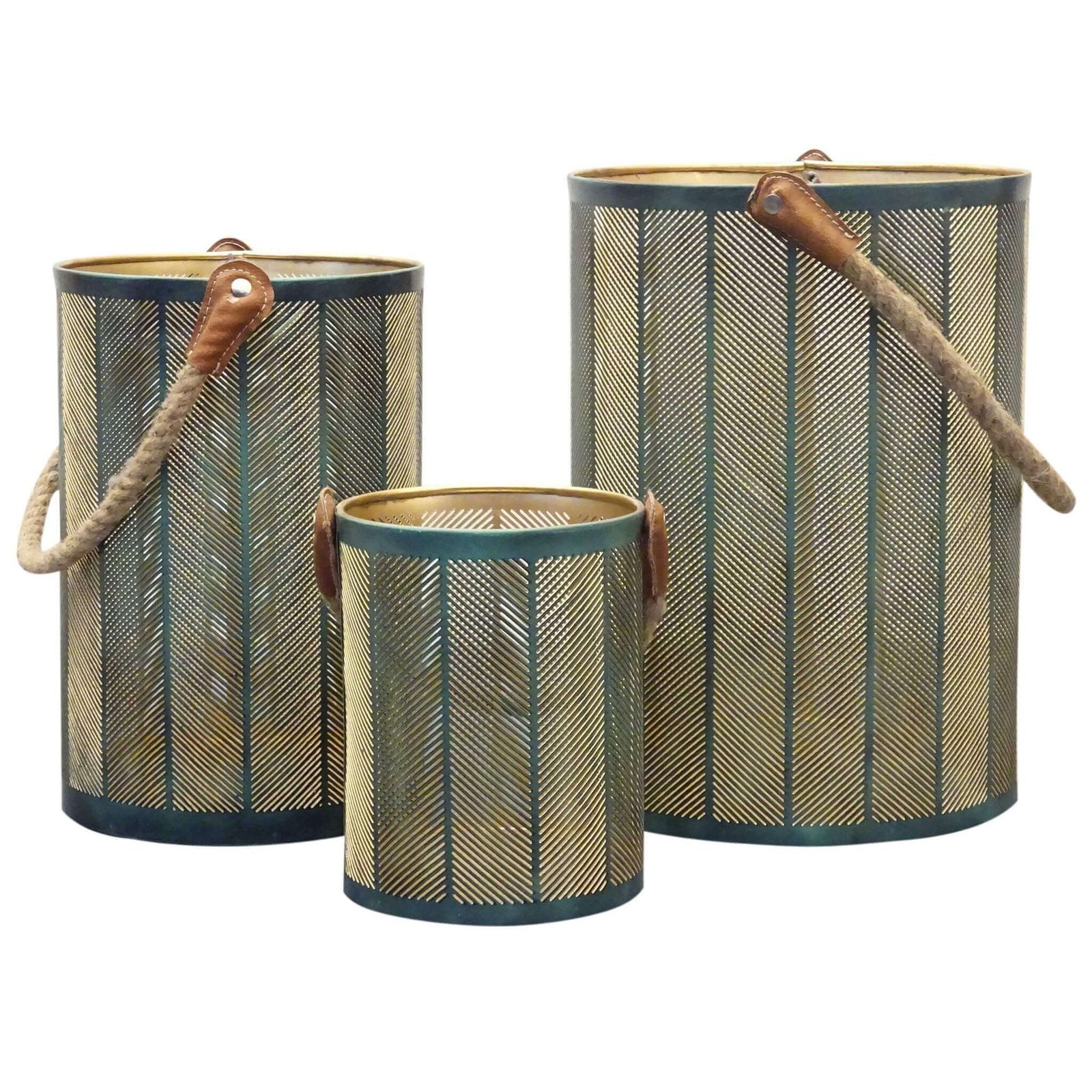 Set di 3 lanterne in Acciaio cm 35x35x25 - LAYTON Colore: Verde