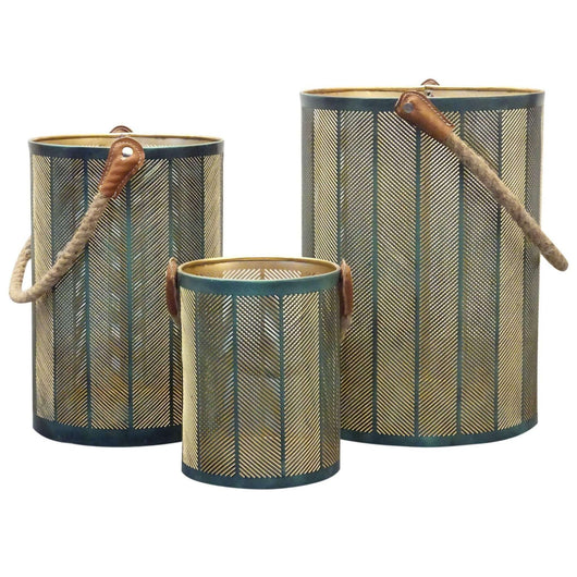 Set di 3 lanterne in Acciaio cm 35x35x25 - LAYTON Colore: Verde