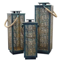 Set di 3 lanterne in Acciaio cm 20x20x69 - LUDO Colore: Verde