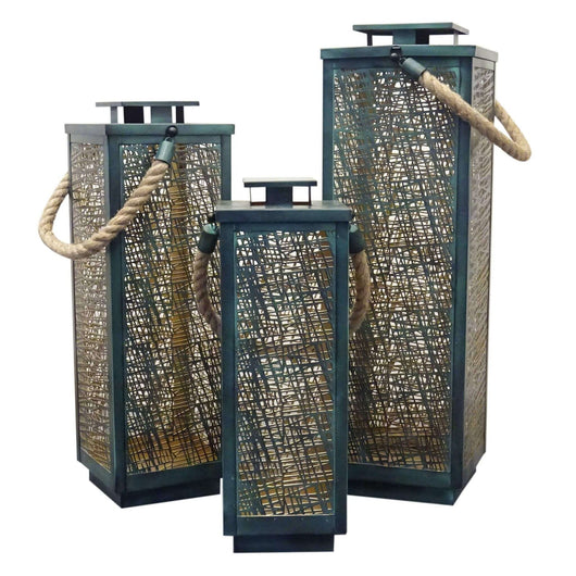 Set di 3 lanterne in Acciaio cm 20x20x69 - LUDO Colore: Verde
