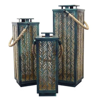 Set di 3 lanterne in Acciaio cm 20x20x69 - ZUBIN Colore: Verde