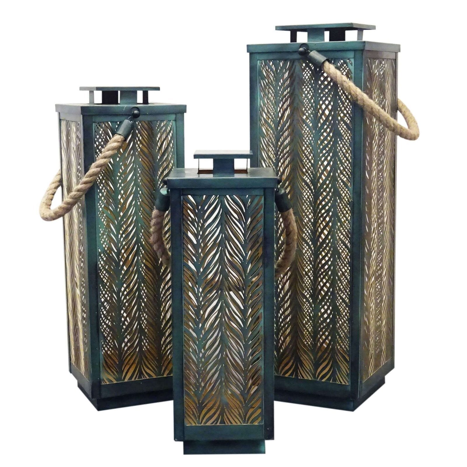 Set di 3 lanterne in Acciaio cm 20x20x69 - ZUBIN Colore: Verde