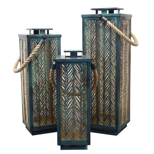 Set di 3 lanterne in Acciaio cm 20x20x69 - ZUBIN Colore: Verde