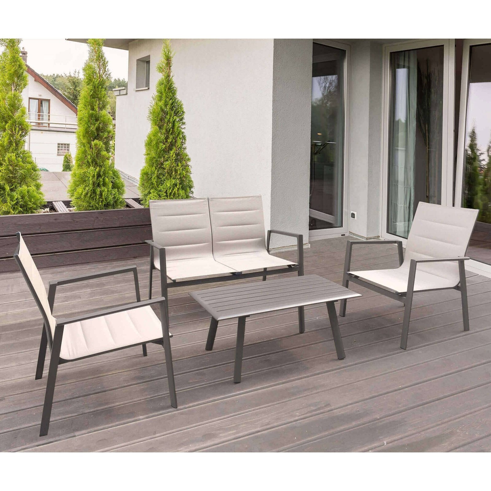 Salotto da Giardino 4 posti in Alluminio Textilene - RUSTY Colore: Taupe