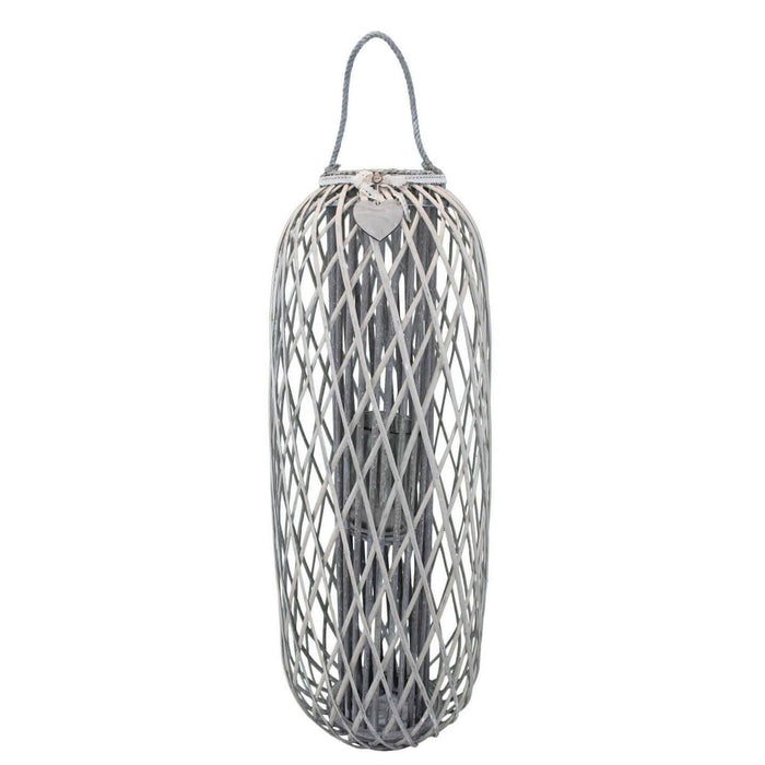 Lanterna in Vimini Rotonda in Vimini Vetro cm 44x44x115 - BRAD Colore: Grigio