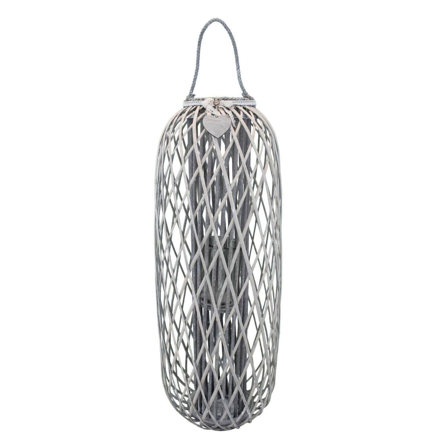 Lanterna in Vimini Rotonda in Vimini Vetro cm 44x44x115 - BRAD Colore: Grigio