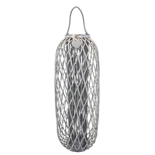 Lanterna in Vimini Rotonda in Vimini Vetro cm 44x44x115 - BRAD Colore: Grigio