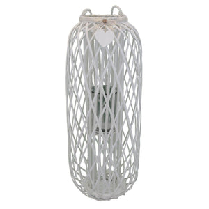 Lanterna in Vimini Rotonda in Vimini Vetro cm 40x40x106 - BRAD Colore: Bianco