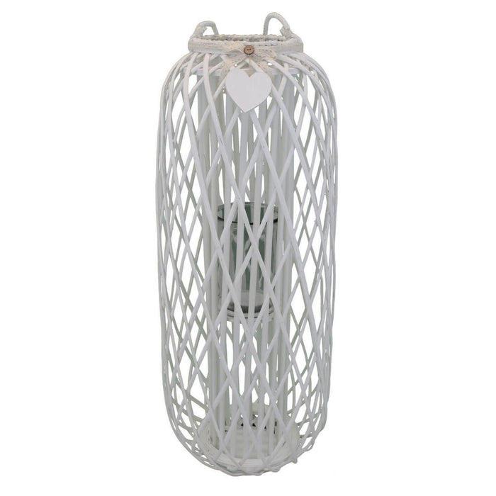 Lanterna in Vimini Rotonda in Vimini Vetro cm 40x40x106 - BRAD Colore: Bianco