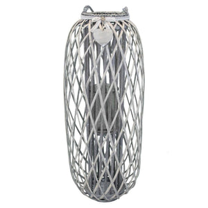 Lanterna in Vimini Rotonda in Vimini Vetro cm 40x40x106 - BRAD Colore: Grigio