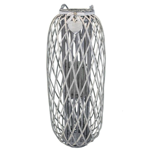 Lanterna in Vimini Rotonda in Vimini Vetro cm 40x40x106 - BRAD Colore: Grigio