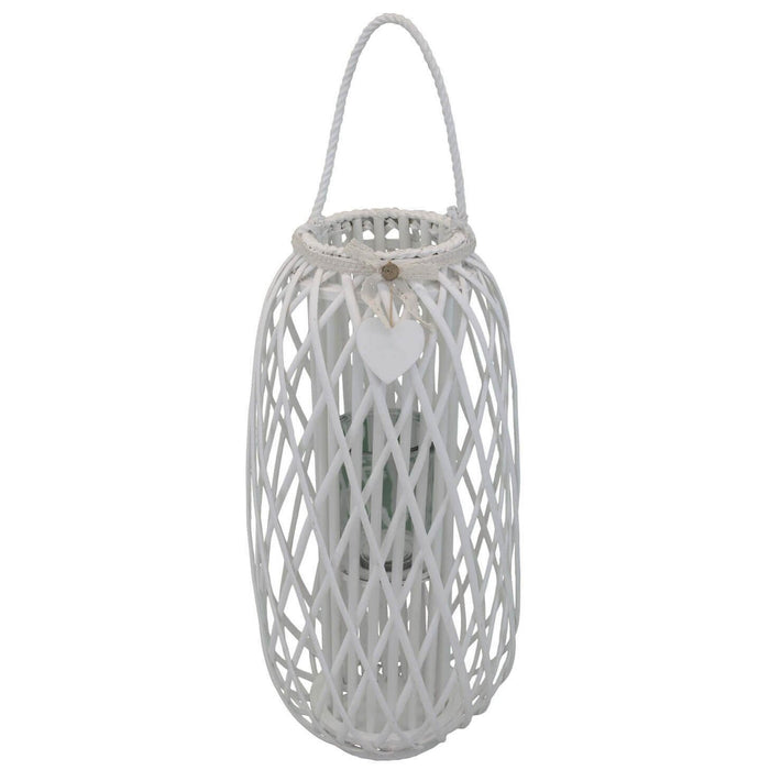 Lanterna in Vimini Rotonda in Vimini Vetro cm 38x38x86 - BRAD Colore: Bianco