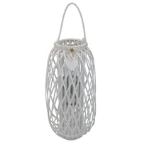 Lanterna in Vimini Rotonda in Vimini Vetro cm 38x38x86 - BRAD Colore: Bianco