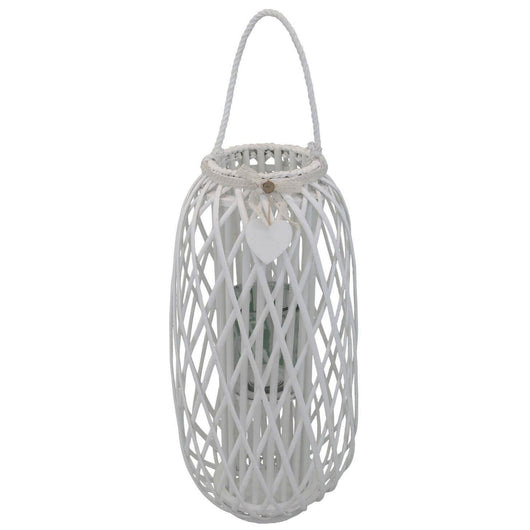 Lanterna in Vimini Rotonda in Vimini Vetro cm 38x38x86 - BRAD Colore: Bianco