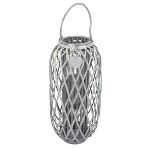 Lanterna in Vimini Rotonda in Vimini Vetro cm 38x38x86 - BRAD Colore: Grigio