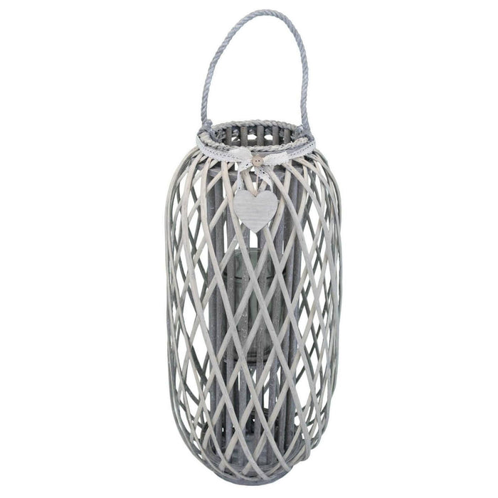 Lanterna in Vimini Rotonda in Vimini Vetro cm 38x38x86 - BRAD Colore: Grigio