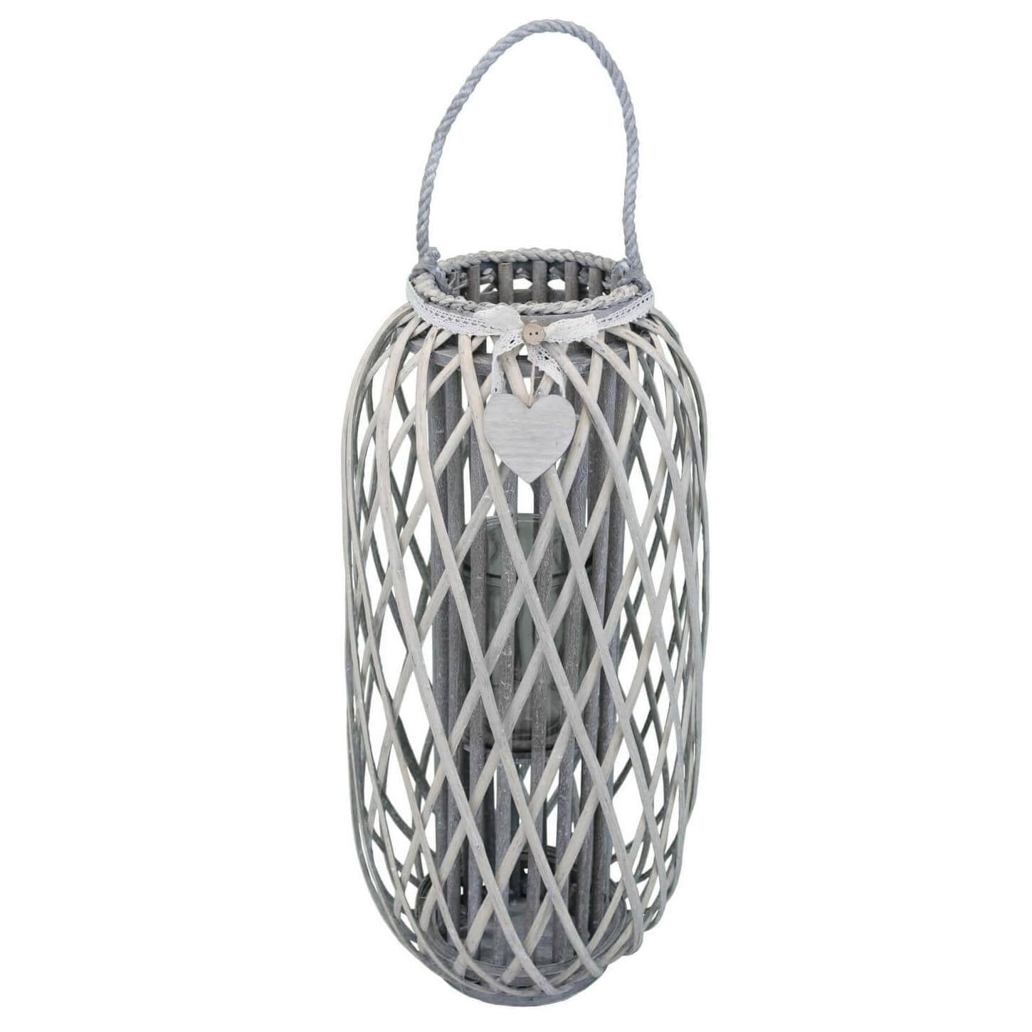 Lanterna in Vimini Rotonda in Vimini Vetro cm 38x38x86 - BRAD Colore: Grigio