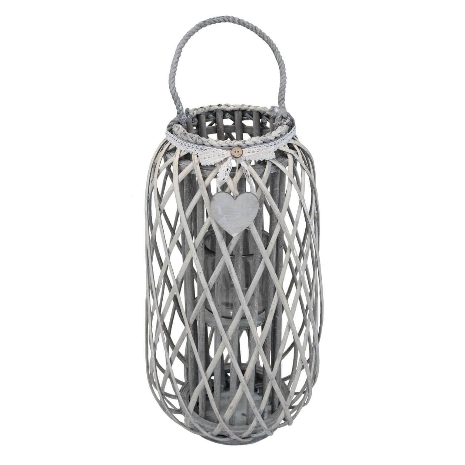 Lanterna in Vimini Rotonda in Vimini Vetro cm 34x34x76 - BRAD Colore: Grigio