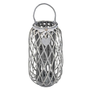 Lanterna in Vimini Rotonda in Vimini Vetro cm 34x34x76 - BRAD Colore: Grigio