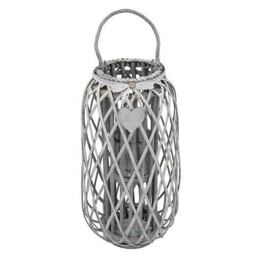 Lanterna in Vimini Rotonda in Vimini Vetro cm 34x34x76 - BRAD Colore: Grigio