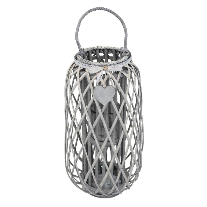 Lanterna in Vimini Rotonda in Vimini Vetro cm 34x34x76 - BRAD Colore: Grigio