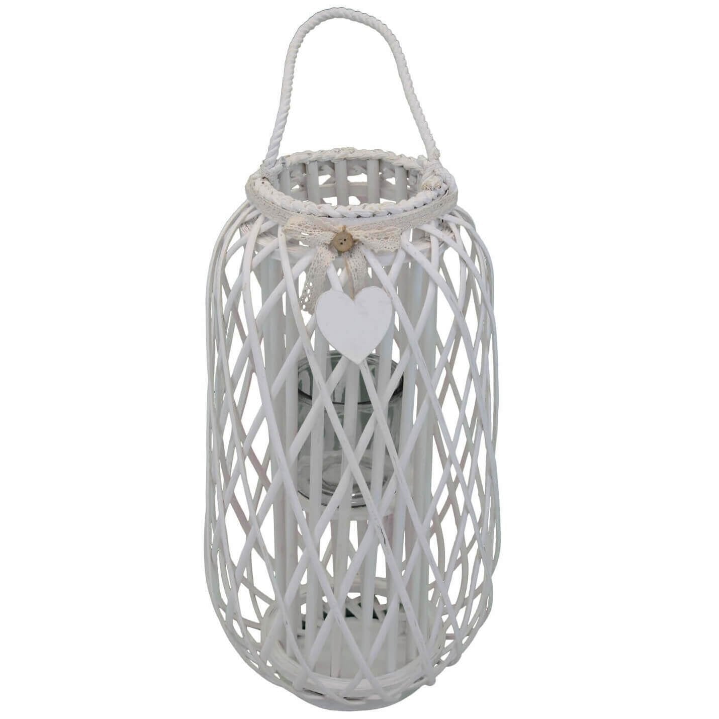 Lanterna in Vimini Rotonda in Vimini Vetro cm 31x31x66 - BRAD Colore: Bianco