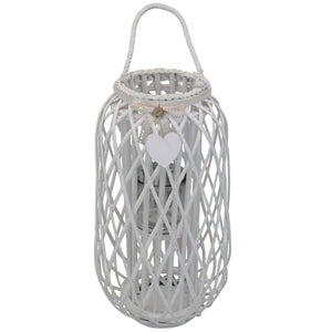 Lanterna in Vimini Rotonda in Vimini Vetro cm 31x31x66 - BRAD Colore: Bianco