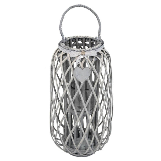 Lanterna in Vimini Rotonda in Vimini Vetro cm 31x31x66 - BRAD Colore: Grigio