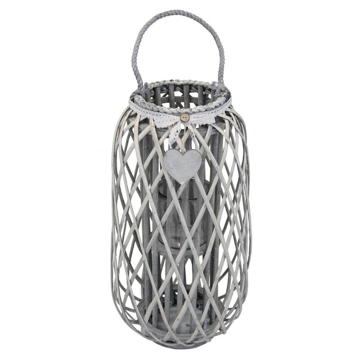 Lanterna in Vimini Rotonda in Vimini Vetro cm 31x31x66 - BRAD Colore: Grigio