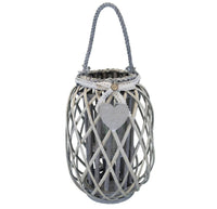 Lanterna in Vimini Rotonda in Vimini Vetro cm 30x30x56 - BRAD Colore: Grigio