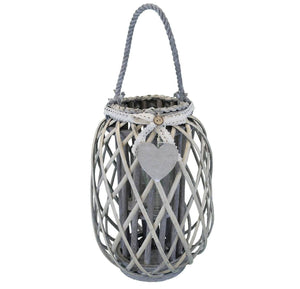 Lanterna in Vimini Rotonda in Vimini Vetro cm 30x30x56 - BRAD Colore: Grigio