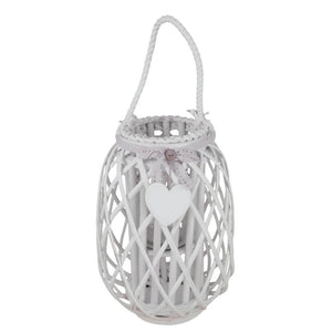 Lanterna in Vimini Rotonda in Vimini Vetro cm 28x28x45 - BRAD Colore: Bianco