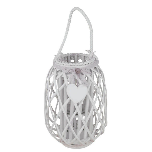 Lanterna in Vimini Rotonda in Vimini Vetro cm 28x28x45 - BRAD Colore: Bianco