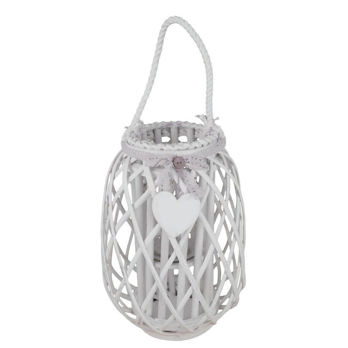 Lanterna in Vimini Rotonda in Vimini Vetro cm 28x28x45 - BRAD Colore: Bianco