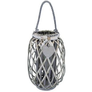 Lanterna in Vimini Rotonda in Vimini Vetro cm 28x28x45 - BRAD Colore: Grigio