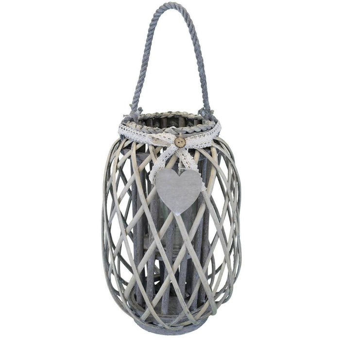 Lanterna in Vimini Rotonda in Vimini Vetro cm 28x28x45 - BRAD Colore: Grigio