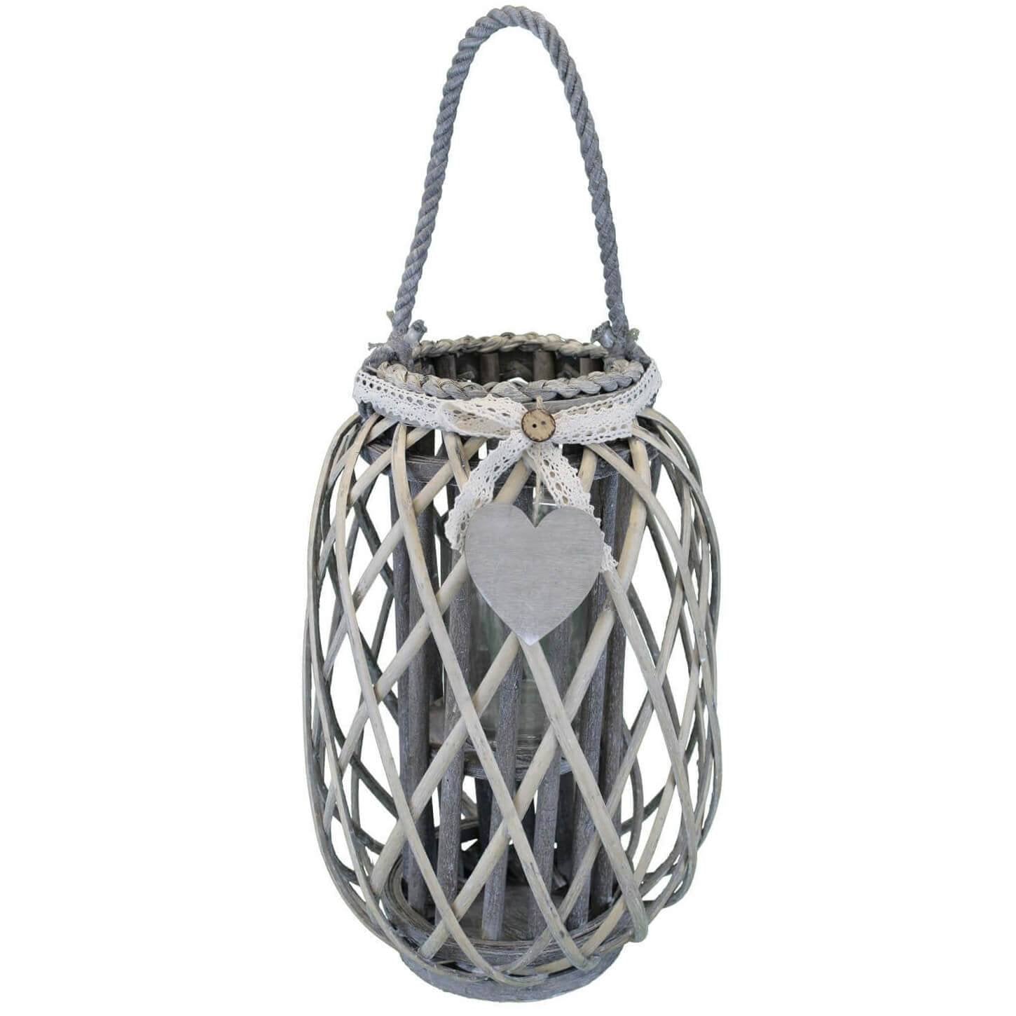 Lanterna in Vimini Rotonda in Vimini Vetro cm 28x28x45 - BRAD Colore: Grigio