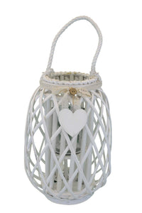 Lanterna in Vimini Rotonda in Vimini Vetro cm 24x24x35 - BRAD Colore: Bianco