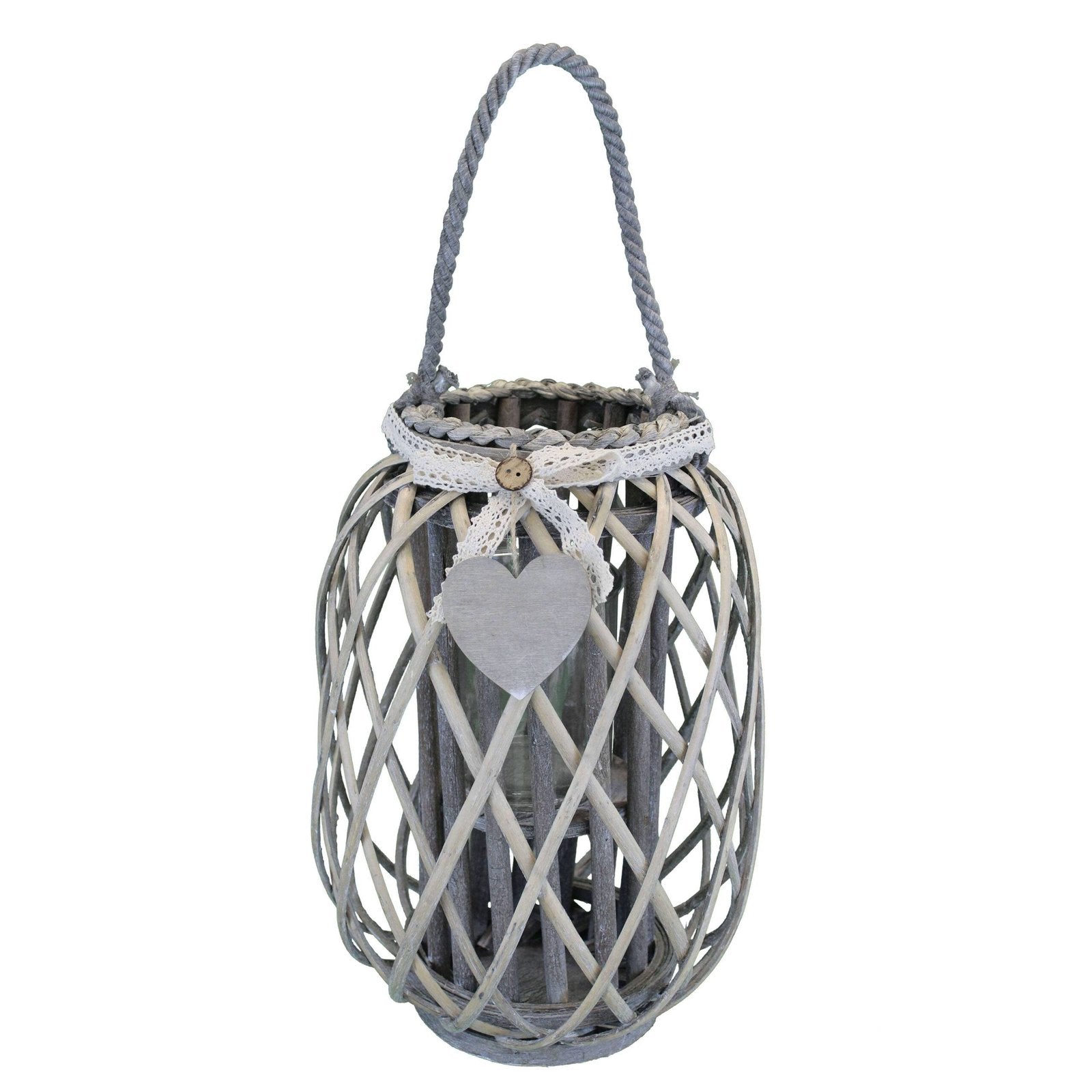 Lanterna in Vimini Rotonda in Vimini Vetro cm 24x24x35 - BRAD Colore: Grigio