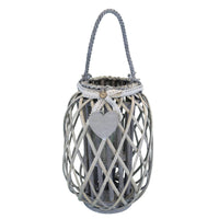 Lanterna in Vimini Rotonda in Vimini Vetro cm 24x24x35 - BRAD Colore: Grigio