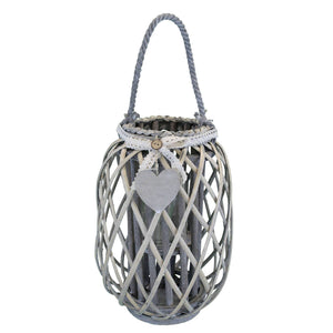 Lanterna in Vimini Rotonda in Vimini Vetro cm 24x24x35 - BRAD Colore: Grigio