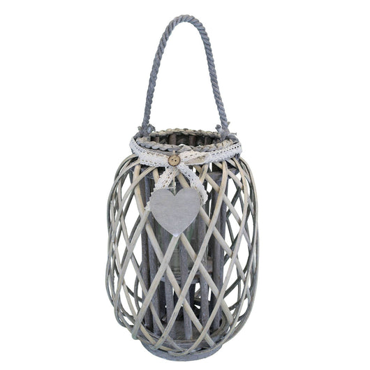 Lanterna in Vimini Rotonda in Vimini Vetro cm 24x24x35 - BRAD Colore: Grigio