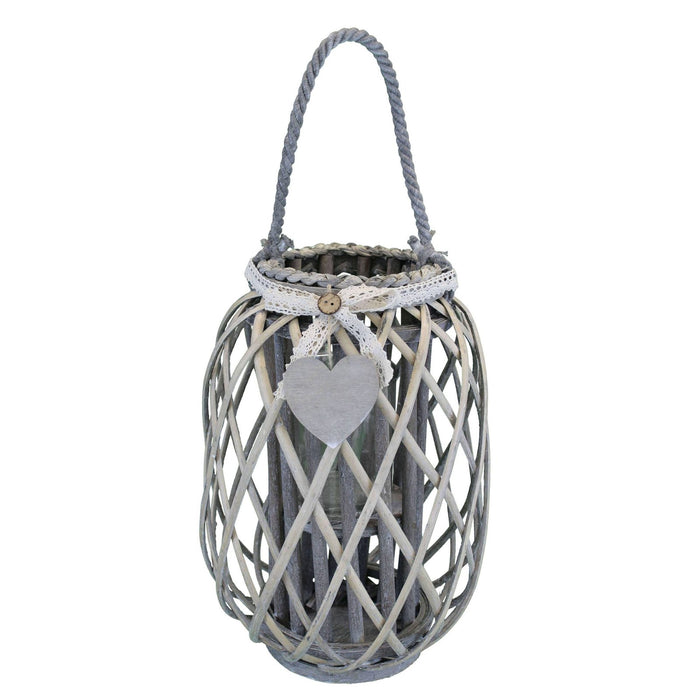 Lanterna in Vimini Rotonda in Vimini Vetro cm 24x24x35 - BRAD Colore: Grigio