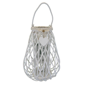 Lanterna in Vimini Rotonda in Vimini Vetro cm 36x36x53 - TREV Colore: Bianco