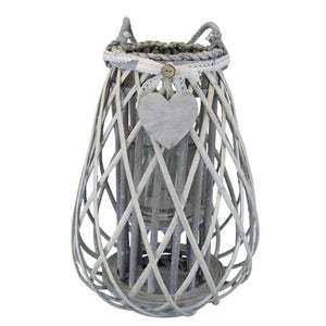 Lanterna in Vimini Rotonda in Vimini Vetro cm 36x36x53 - TREV Colore: Grigio