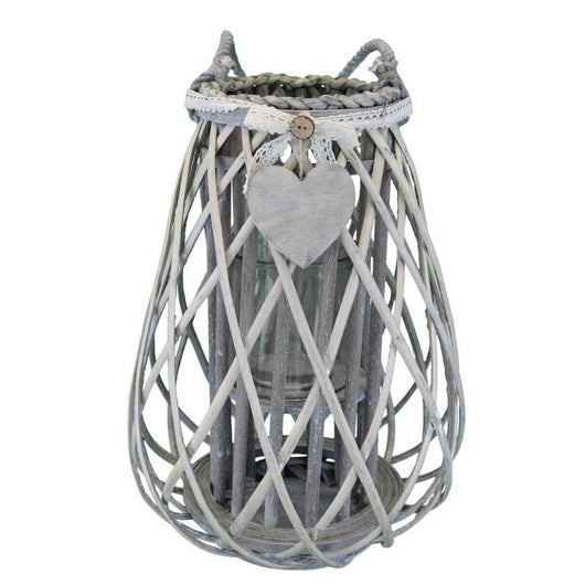 Lanterna in Vimini Rotonda in Vimini Vetro cm 36x36x53 - TREV Colore: Grigio