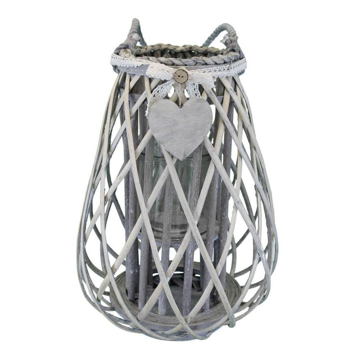 Lanterna in Vimini Rotonda in Vimini Vetro cm 36x36x53 - TREV Colore: Grigio