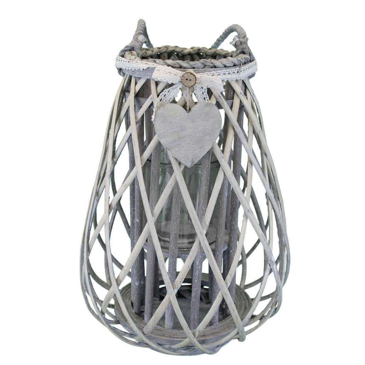 Lanterna in Vimini Rotonda in Vimini Vetro cm 36x36x53 - TREV Colore: Grigio